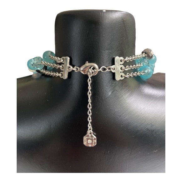 Monet Beaded Necklace Blue Cats Eye Station Layered Aqua Opalite Pave Ball 17.5" - Picture 3 of 6